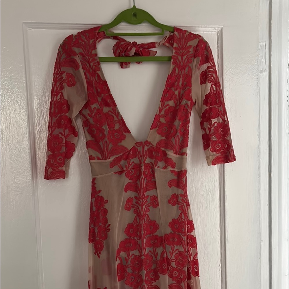 For Love And Lemons Red Floral Backless Dress